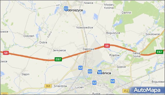 mapa Dąbrowa gmina Oleśnica, Dąbrowa gmina Oleśnica na mapie Targeo