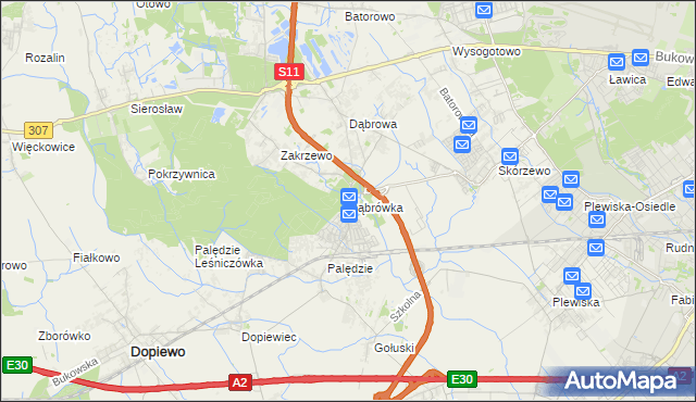 mapa Dąbrówka gmina Dopiewo, Dąbrówka gmina Dopiewo na mapie Targeo