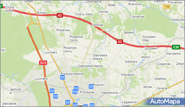 mapa Dąbrówka Wielka gmina Zgierz, Dąbrówka Wielka gmina Zgierz na mapie Targeo