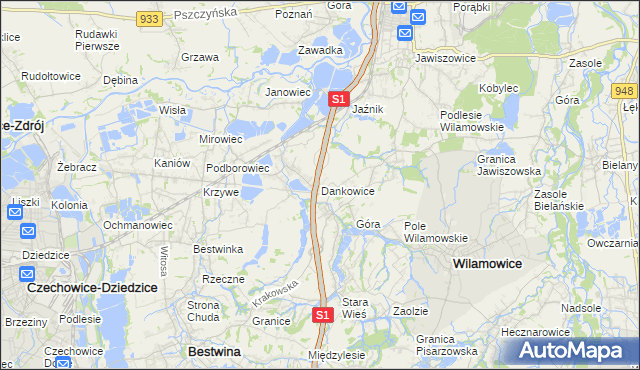 mapa Dankowice gmina Wilamowice, Dankowice gmina Wilamowice na mapie Targeo