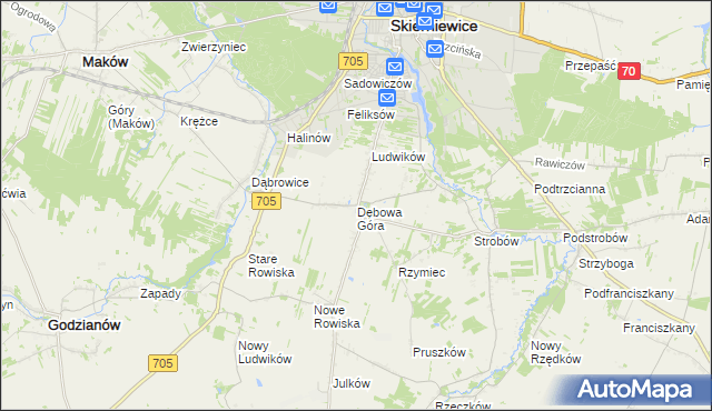 mapa Dębowa Góra gmina Skierniewice, Dębowa Góra gmina Skierniewice na mapie Targeo