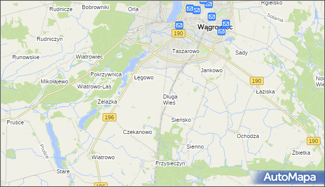 mapa Długa Wieś gmina Wągrowiec, Długa Wieś gmina Wągrowiec na mapie Targeo