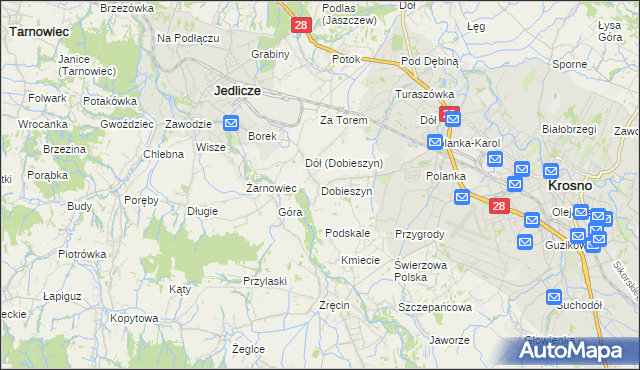 mapa Dobieszyn gmina Jedlicze, Dobieszyn gmina Jedlicze na mapie Targeo