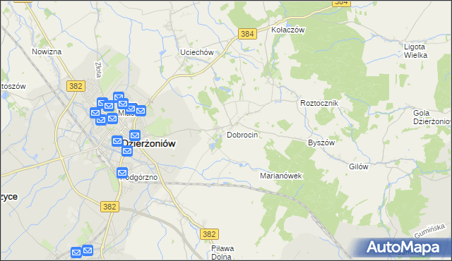 mapa Dobrocin gmina Dzierżoniów, Dobrocin gmina Dzierżoniów na mapie Targeo