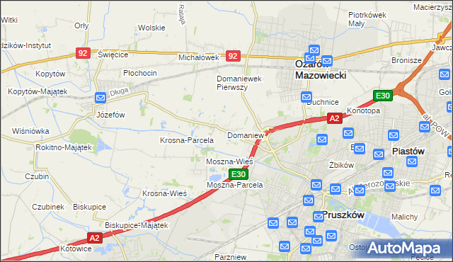mapa Domaniew gmina Brwinów, Domaniew gmina Brwinów na mapie Targeo