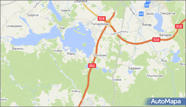 mapa Dorotowo gmina Stawiguda, Dorotowo gmina Stawiguda na mapie Targeo