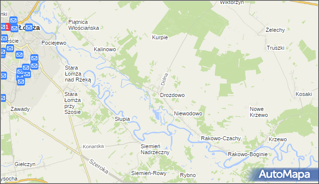 mapa Drozdowo gmina Piątnica, Drozdowo gmina Piątnica na mapie Targeo