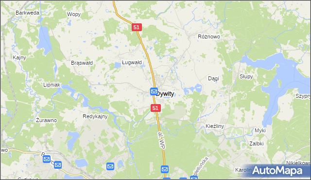 mapa Dywity, Dywity na mapie Targeo