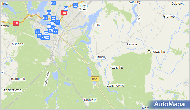 mapa Dziarny, Dziarny na mapie Targeo