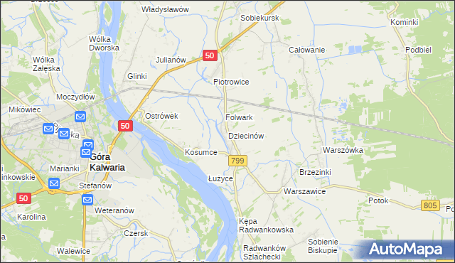 mapa Dziecinów gmina Sobienie-Jeziory, Dziecinów gmina Sobienie-Jeziory na mapie Targeo