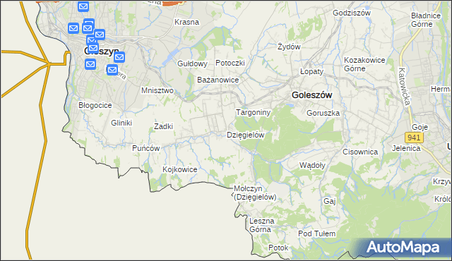 mapa Dzięgielów, Dzięgielów na mapie Targeo