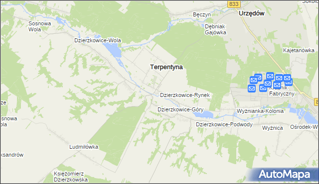 mapa Dzierzkowice-Rynek, Dzierzkowice-Rynek na mapie Targeo