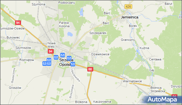mapa Dziewkowice, Dziewkowice na mapie Targeo