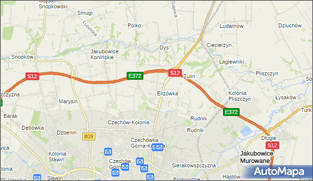 mapa Elizówka gmina Niemce, Elizówka gmina Niemce na mapie Targeo