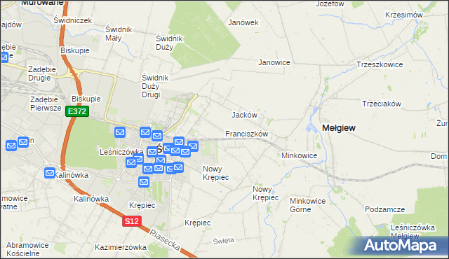 mapa Franciszków gmina Mełgiew, Franciszków gmina Mełgiew na mapie Targeo