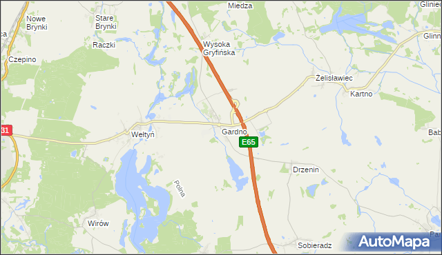 mapa Gardno gmina Gryfino, Gardno gmina Gryfino na mapie Targeo