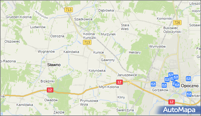 mapa Gawrony gmina Sławno, Gawrony gmina Sławno na mapie Targeo