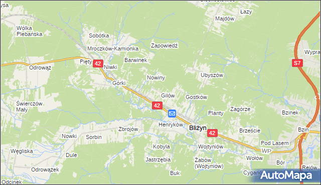 mapa Gilów gmina Bliżyn, Gilów gmina Bliżyn na mapie Targeo