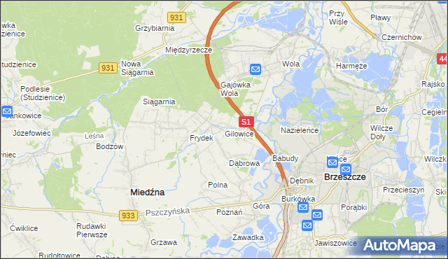 mapa Gilowice gmina Miedźna, Gilowice gmina Miedźna na mapie Targeo