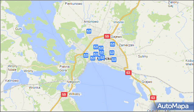 mapa Giżycko, Giżycko na mapie Targeo