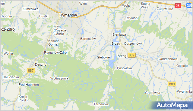 mapa Głębokie gmina Rymanów, Głębokie gmina Rymanów na mapie Targeo