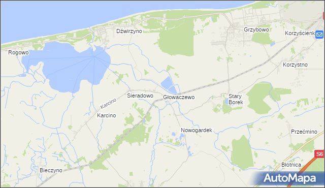 mapa Głowaczewo gmina Kołobrzeg, Głowaczewo gmina Kołobrzeg na mapie Targeo