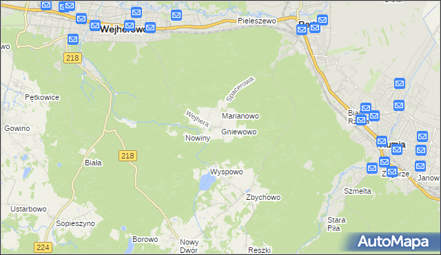 mapa Gniewowo gmina Wejherowo, Gniewowo gmina Wejherowo na mapie Targeo