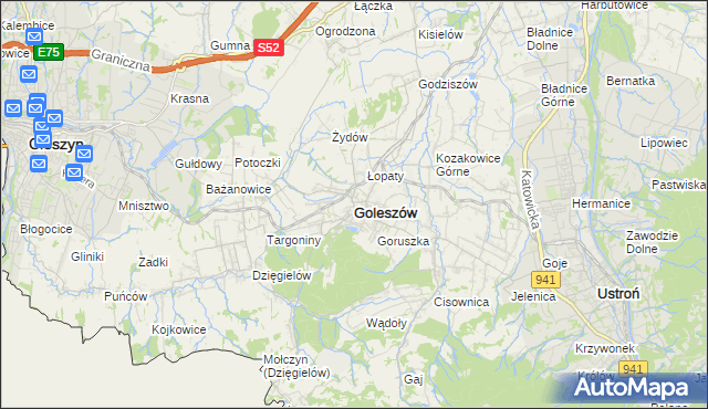 mapa Goleszów powiat cieszyński, Goleszów powiat cieszyński na mapie Targeo
