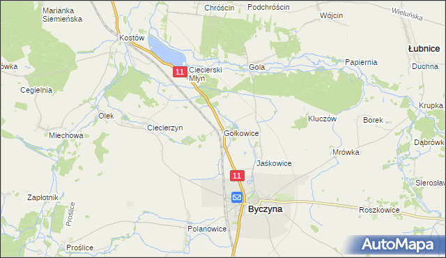 mapa Gołkowice gmina Byczyna, Gołkowice gmina Byczyna na mapie Targeo
