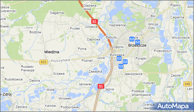mapa Góra gmina Miedźna, Góra gmina Miedźna na mapie Targeo