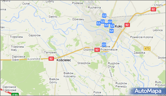 mapa Gozdów gmina Kościelec, Gozdów gmina Kościelec na mapie Targeo