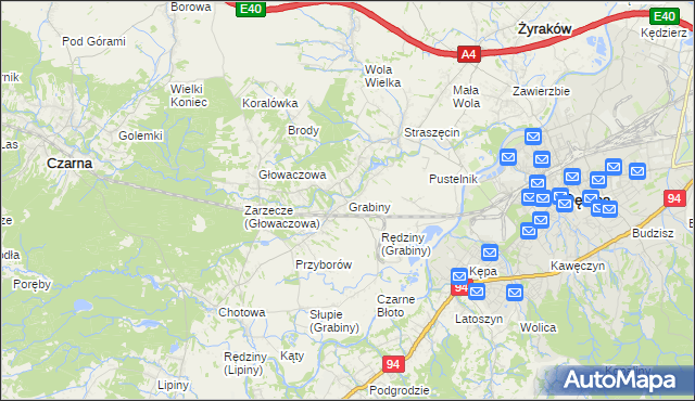mapa Grabiny gmina Czarna, Grabiny gmina Czarna na mapie Targeo