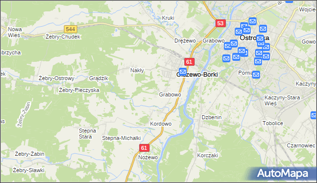 mapa Grabowo gmina Olszewo-Borki, Grabowo gmina Olszewo-Borki na mapie Targeo