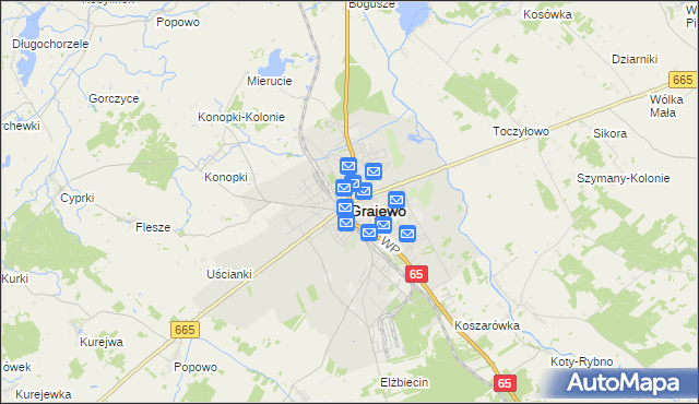 mapa Grajewo, Grajewo na mapie Targeo