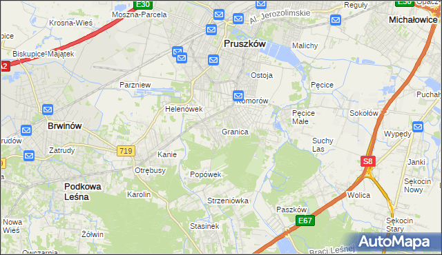 mapa Granica gmina Michałowice, Granica gmina Michałowice na mapie Targeo