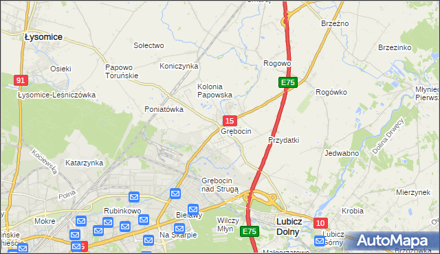 mapa Grębocin gmina Lubicz, Grębocin gmina Lubicz na mapie Targeo