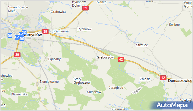 mapa Gręboszów gmina Domaszowice, Gręboszów gmina Domaszowice na mapie Targeo