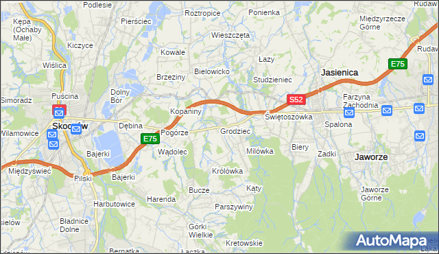 mapa Grodziec gmina Jasienica, Grodziec gmina Jasienica na mapie Targeo