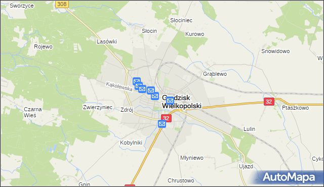 mapa Grodzisk Wielkopolski, Grodzisk Wielkopolski na mapie Targeo