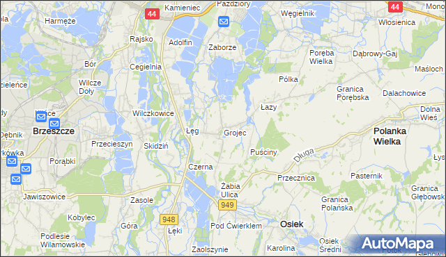 mapa Grojec gmina Oświęcim, Grojec gmina Oświęcim na mapie Targeo