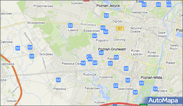 mapa Grunwald gmina Poznań, Grunwald gmina Poznań na mapie Targeo