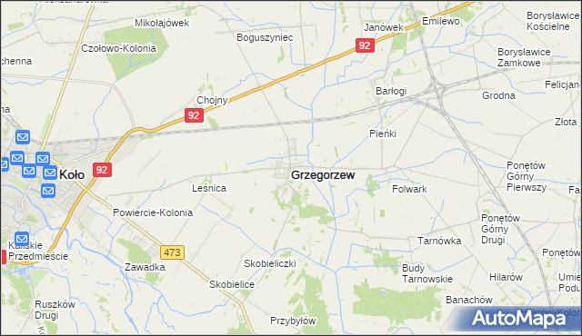 mapa Grzegorzew, Grzegorzew na mapie Targeo