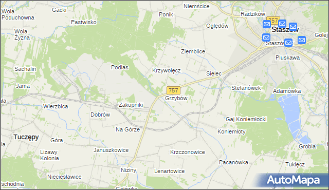 mapa Grzybów gmina Staszów, Grzybów gmina Staszów na mapie Targeo
