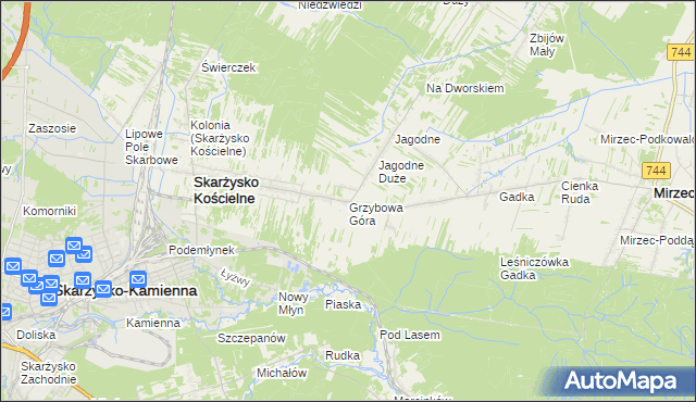 mapa Grzybowa Góra, Grzybowa Góra na mapie Targeo