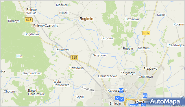 mapa Grzybowo gmina Regimin, Grzybowo gmina Regimin na mapie Targeo