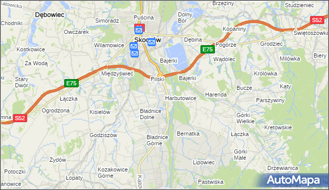 mapa Harbutowice gmina Skoczów, Harbutowice gmina Skoczów na mapie Targeo