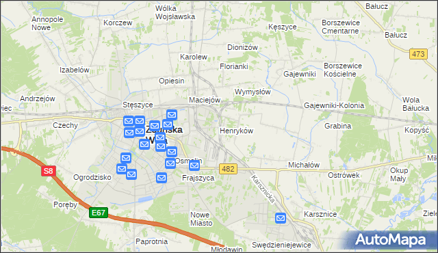 mapa Henryków gmina Zduńska Wola, Henryków gmina Zduńska Wola na mapie Targeo