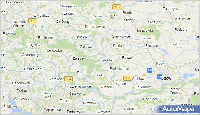 mapa Hucisko gmina Gdów, Hucisko gmina Gdów na mapie Targeo