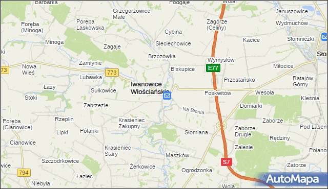 mapa Iwanowice Dworskie, Iwanowice Dworskie na mapie Targeo