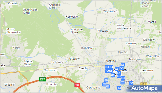 mapa Izabelów gmina Zduńska Wola, Izabelów gmina Zduńska Wola na mapie Targeo